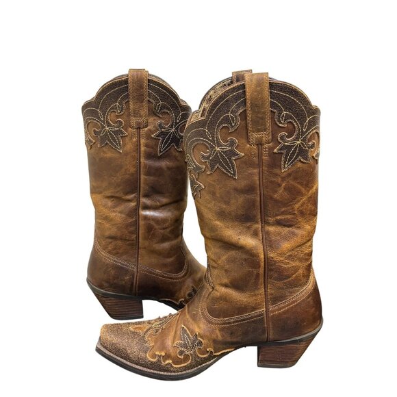 Ariat Western Brown Leather Boots Size 7.5 With Embroidered Floral Design - Picture 6 of 9